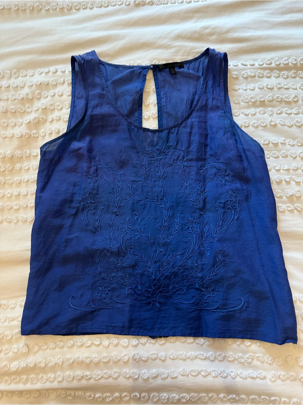 Blue Embroidered Silk/Cotton Blend Tank - Picture 2 of 7